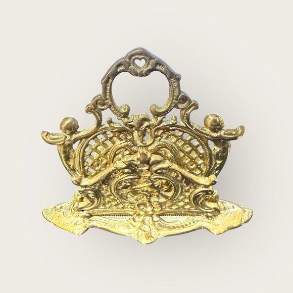 Victorian Brass  Double Sided Napkin or Letter Holder 7.25" Base Japan Cherubs - Picture 4 of 7